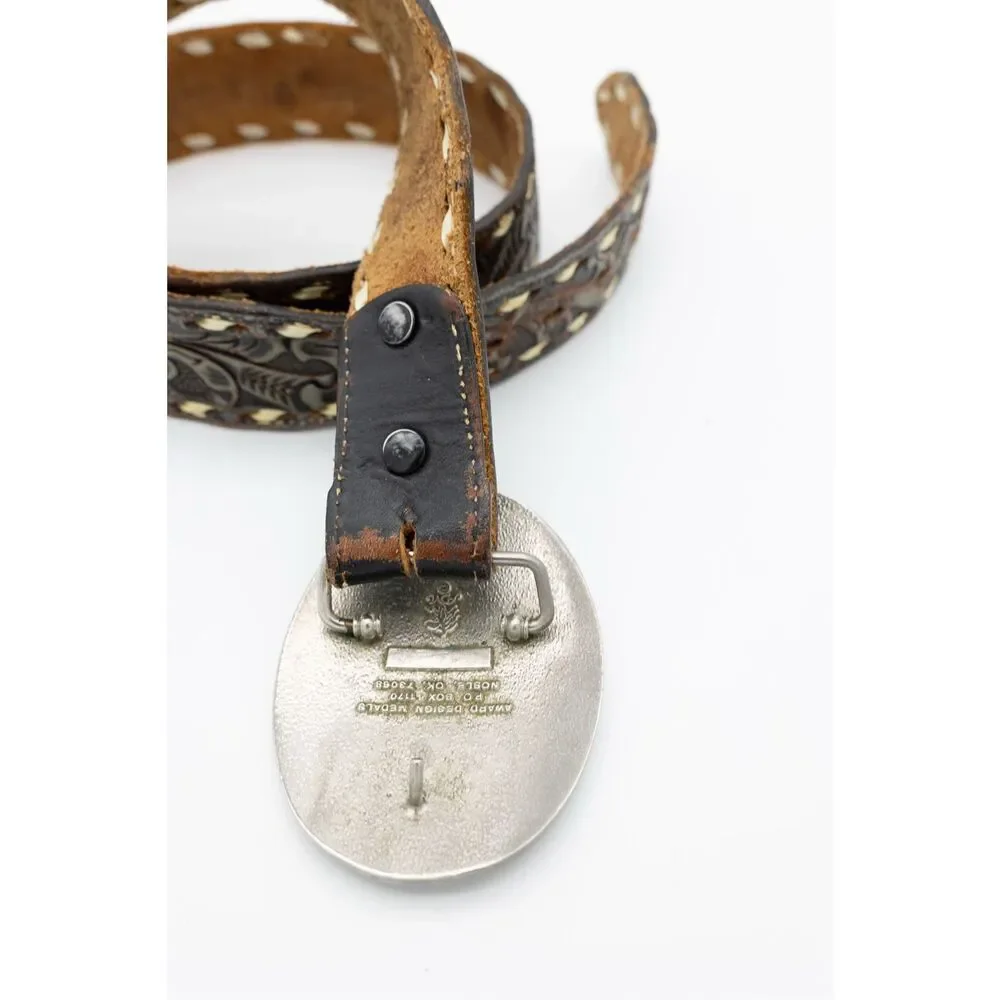 Vintage Western Tooled Leather‎ Belt Buffalo Nickel Concho Men’s Large L